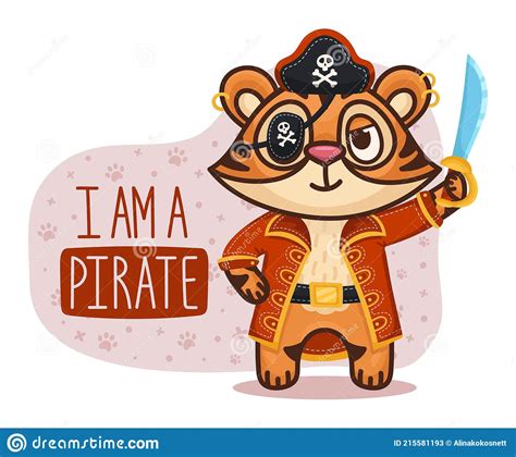 Alphabet With Tiger Pirate Cartoon Character Letter A Vector