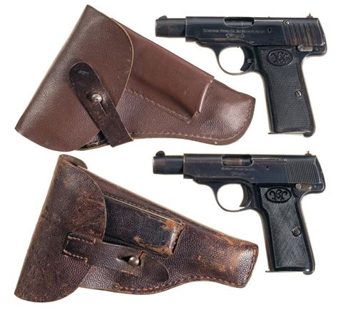 Two Walther Model 4 Semi Automatic Pistols With Holsters A Walther