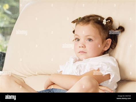 Sofa Detail Girl Excommunicated Portrait Side View Child Child