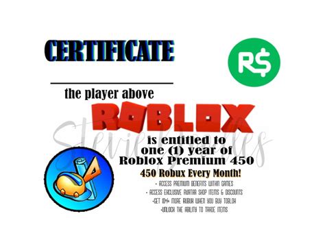 Certificate Only Robux Not Included Roblox Premium T Certificate