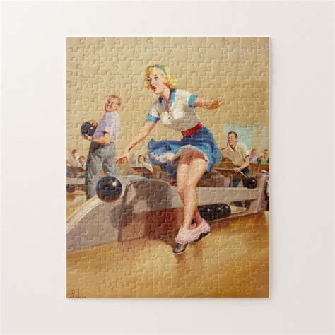 Vintage Bowling Pinup Girl Jigsaw Puzzle Zazzle