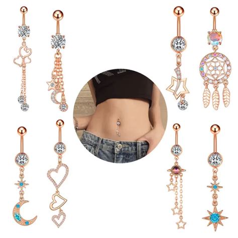 Multi Styles Heart Dangled Belly Navel Piercing Button Ring Zircon Body