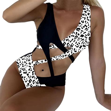 Leopard Print Womens Swimsuit One Piece Push Up Cross Slim Fit Ladies Bikini Elastic Seamless