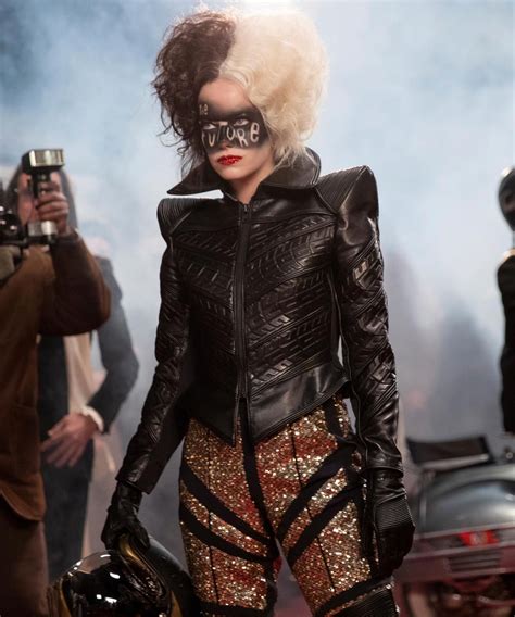Emma Stone Cruella 2021 Cruella De Vil Leather Jacket In 2021 Cruella Cruella Deville