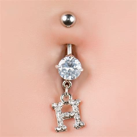 Cz Sparkling Initial H Dangle Belly Button Navel Piercing Ring 14g Our Price 899 Belly