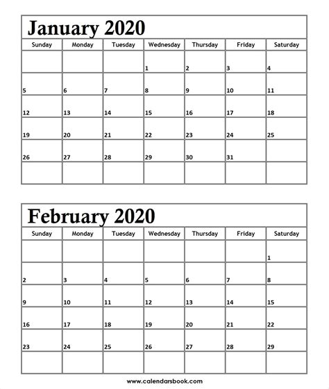 Calendar 2020 Jan Feb Month Calendar Printable