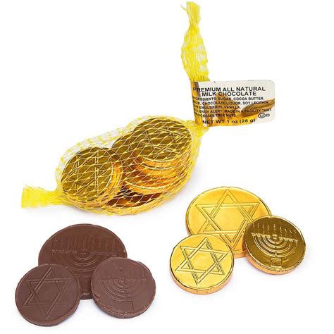 Thompson Hanukkah Gelt Gold Foiled Milk Chocolate Coins 1 Ounce Mesh