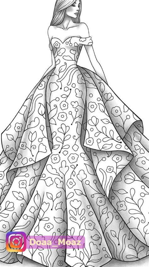 Adult Coloring Page Fashion And Clothes Colouring Sheet Model Grayscale