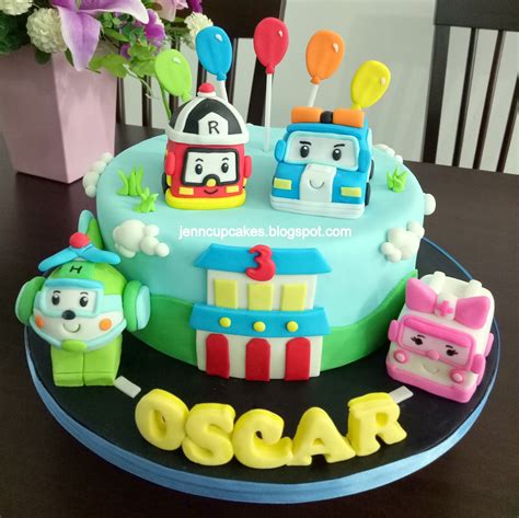 Spaces on cake board was created so mummy can put all the toys on robocar poli cake for marc andre's 1st birthday. Jenn Cupcakes & Muffins: Robocar Poli Cake
