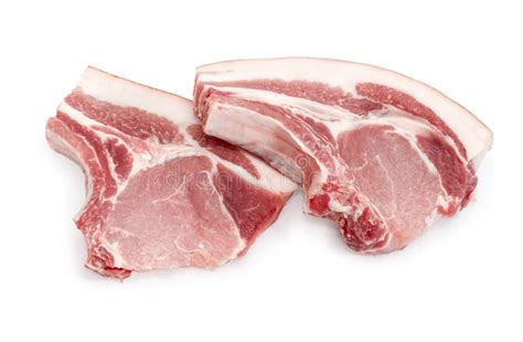 Uncooked Pork Loin Chops Bone On A White Background Stock Photo Image