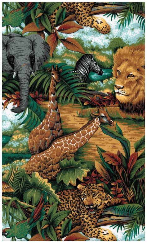 Spring Industries Fabric Jungle Print Lion Elephant Leopard Parrot