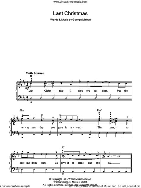 Wham Last Christmas Sheet Music For Piano Solo