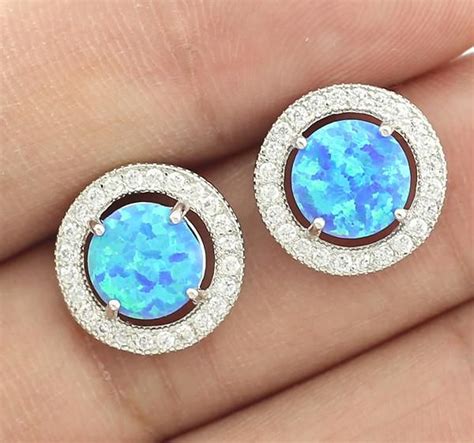 Au Plus Postage Created Blue Fire Opal Cz Fashion Stud Earrings
