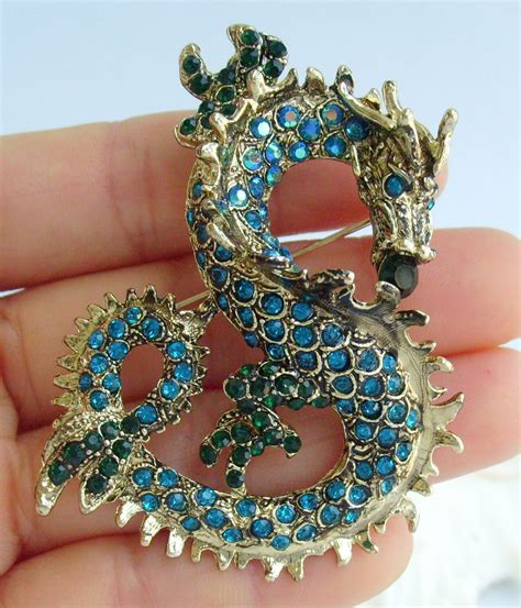 Classic Turquoise Austrian Crystal 236 Dragon Brooch Pin Pendant