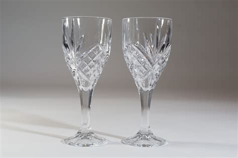 Vintage Crystal Wine Glasses 8 Ounce Pair Of Diamond Starburst Glass Stemware