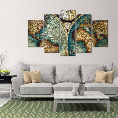 Antique World Map Multi Panel Canvas Wall Art Antique World Map Teal