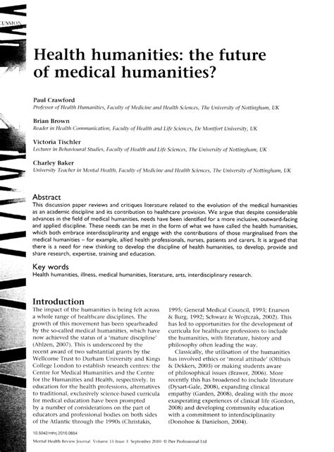 Pdf Health Humanities The Future Of Medical Humanities