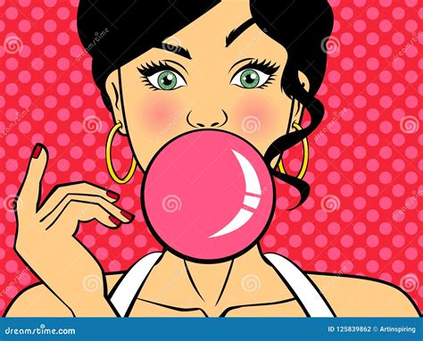 Surprised Woman With Pink Bubble Gum Stock Vector Illustration Of
