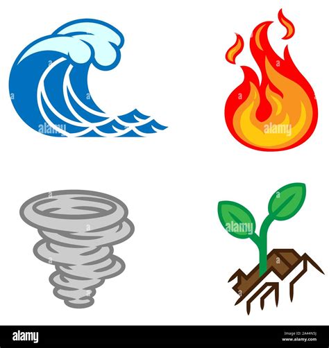 Cuatro Elementos Tierra Agua Aire Fuego Conjunto De Iconos Imagen
