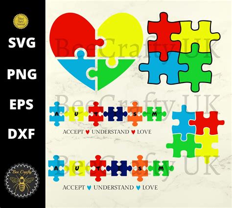 Autism Awareness Puzzle Pieces Svg Bundle Autism Puzzle Etsy Uk