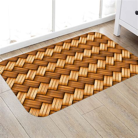 Lyumo Kitchen Floor Mat Bamboo Weaving Pattern Door Mat Anti Slip