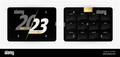 Black Horizontal Pocket Calendar 2023 Week Starts On Monday Vector