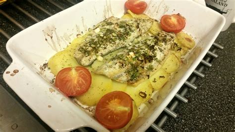 Baked Sea Bass And Potatoes Catalan Style Antipathti