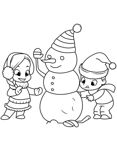 Dibujos De Muñeco De Nieve Con Niño Y Niña Para Colorear Para Colorear