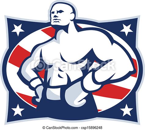 Champion American Boxer Akimbo Retro Illustration Of A Champion American Boxer Hands On Hip