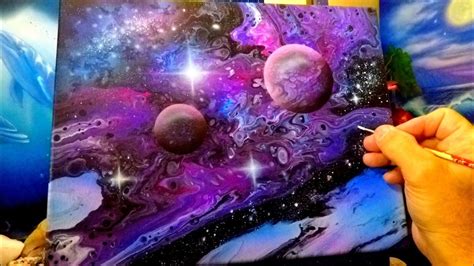 Fluid Space Acrylic Galaxy Pour With Stars And Planets Nebula Art Youtube