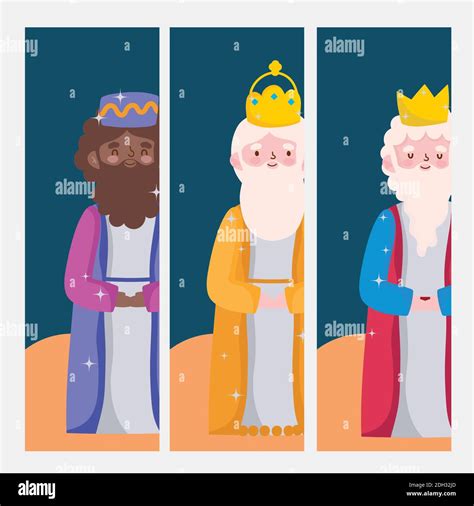 Happy Epiphany Three Wise Kings Cartoon Characters Vector Illustration