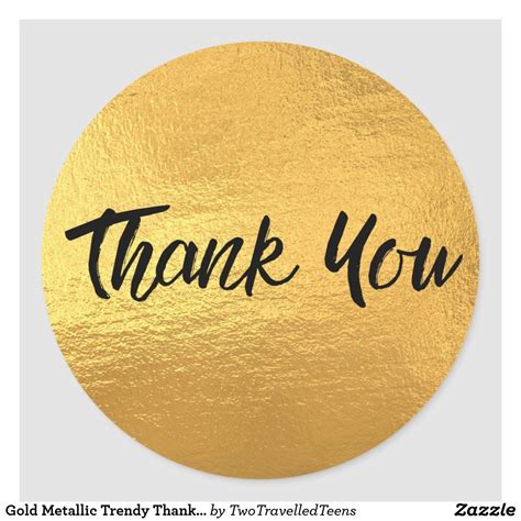 Gold Metallic Trendy Thank You Classic Round Sticker
