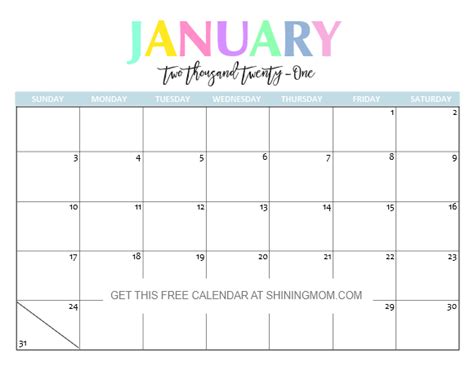 All calendars print in landscape mode (vs. Free Printable 2021 Calendar: So Beautiful & Colorful!