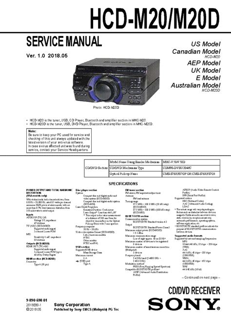 Sony Hcd M20hcd M20d Service Manual Download Schematics Eeprom