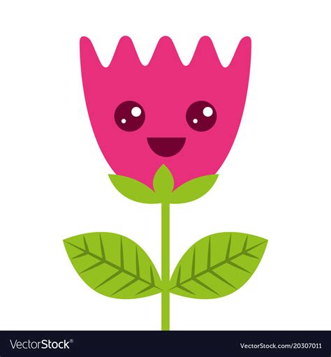 Kawaii Happy Flower Tulip Leaves Cartoon Vector Image