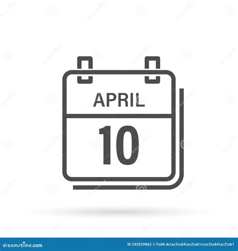 April 10 Calendar Icon With Shadow Day Month Flat Vector