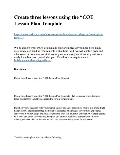 Create Three Lessons Using The “coe Lesson Plan Template By