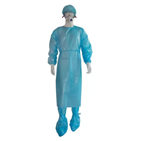 Pp With Pe Coated Non Woven Isolation Gown With Knitted Cuffs