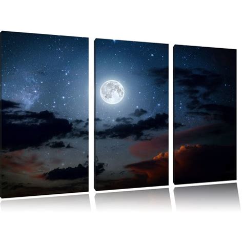 East Urban Home Luminous Moon In The Night Sky 3 Piece Photographic