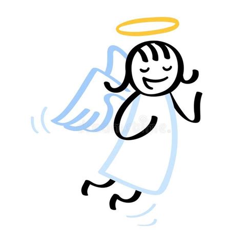 Cartoon Angel Stick Figure Girl In White Dress With Wings And Halo