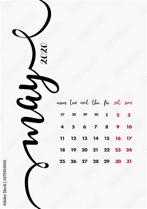 May 2020 Calendar Desk Paper Calendar 2020 Design Concept Vector Set