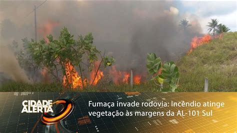 Fumaça invade rodovia Incêndio atinge vegetação às margens da AL 101