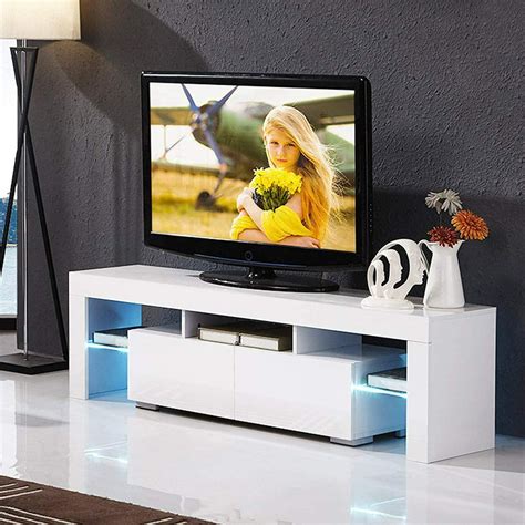 Corner Tv Console Table Modern White Tv Stand With High Gloss Led