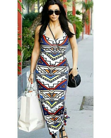 Clipkulture Kim Kardashian In Ndebele Print Bodycon Dress