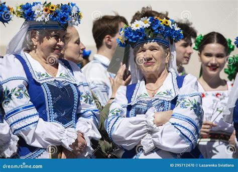 a group of elderly belarusian women in ethnic costumes slavic women in national dress editorial