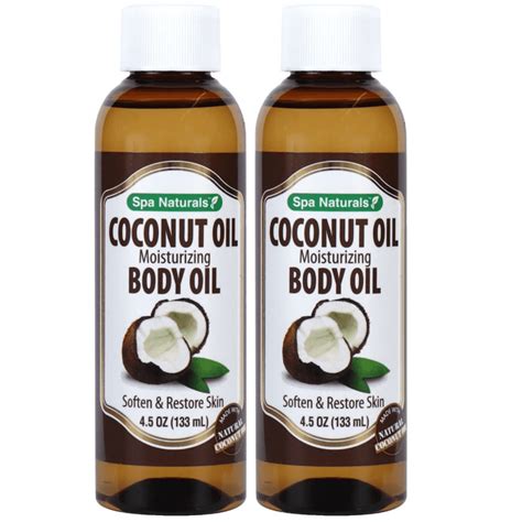 2 Pack Spa Naturals Coconut Oil Moisturizing Body Oil Soften And Restore Skin 45 Oz Each