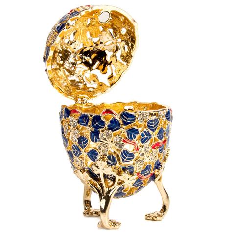 Buy Swarovski Crystals Faberge Egg Clover Leaf Egg Jewelry Box In Blue Faberge Style Egg