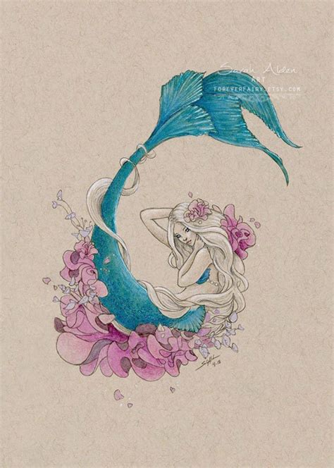 Flower Mermaid Art Little Mermaid Print Original Mermaid Painting