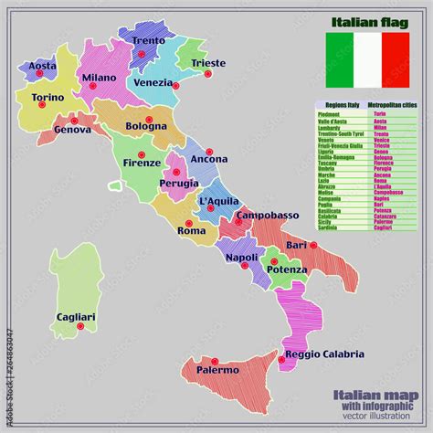 Map Of Italy With Infographic Colorful Illustration With Map Of Italy