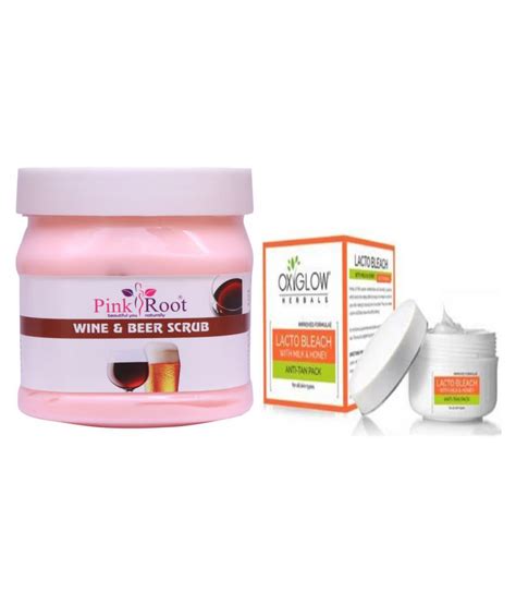 Pink Root Wine Beer Scrub 500gm With Oxyglow Lacto Bleach Day Cream